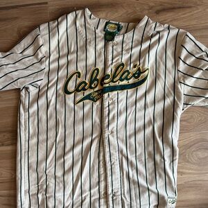 Cabela's Cream and Black Striped Button-Up